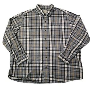 LL Bean Flannel Shirt Mens XL Gray Plaid‎ Windowpane Button Down Chest Pocket